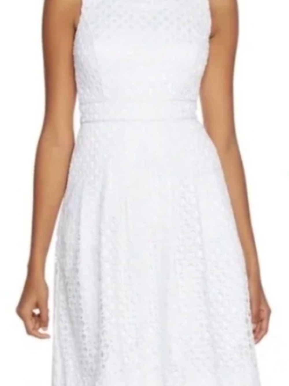 WHBM Classic White Textured Fit-and-Flare Dress